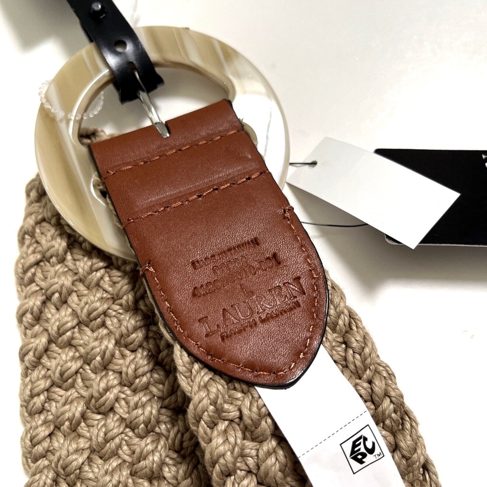 NWT $100 Original RALPH LAUREN Woven Corded O-Ring Wide Belt Size L Khaki Beige - Picture 4 of 5